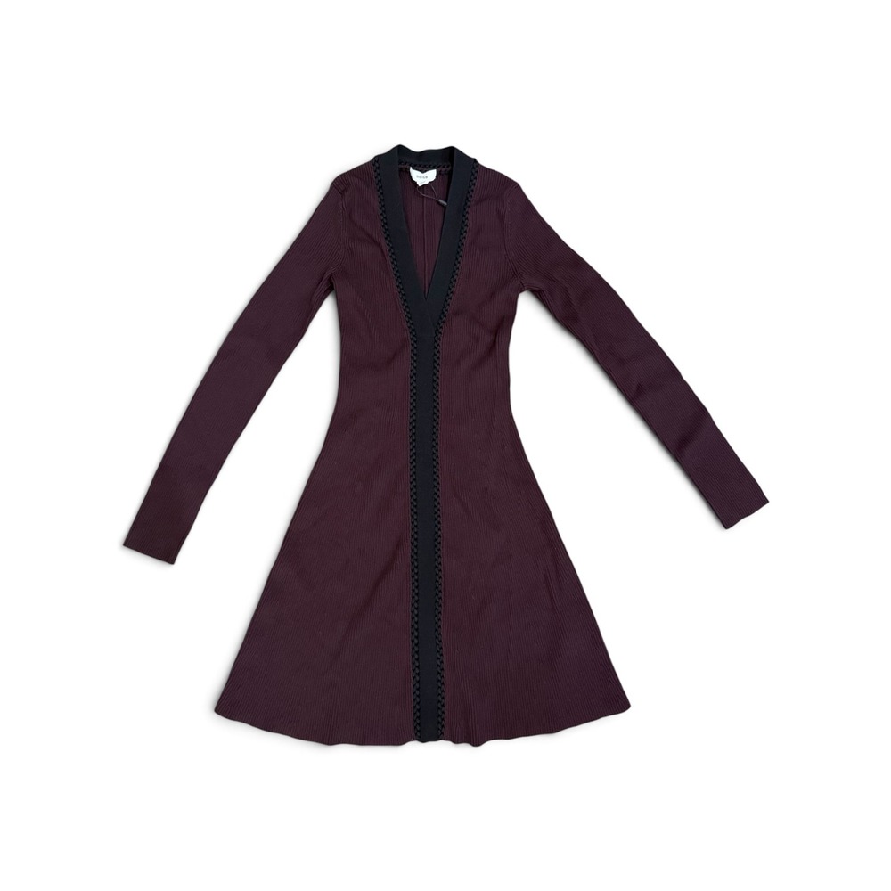 NEW REISS Alma Craft-Stitch Rib-Knit Mini Dress Burgundy Black XS NWT - Picture 9 of 10